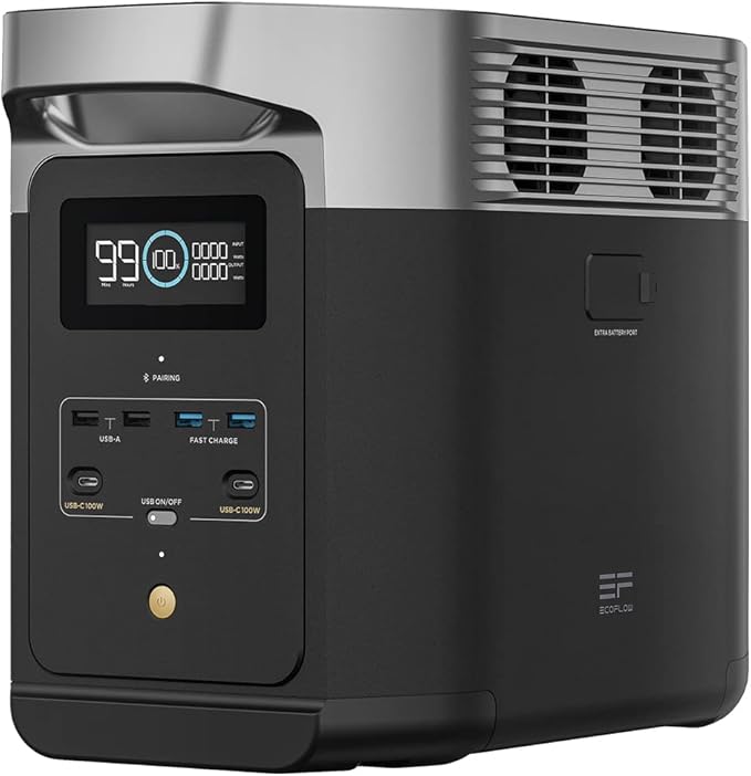Estación de Energía Portátil EcoFlow DELTA 2 con capacidad ampliable de 1 a 3 kWh, batería LFP, carga rápida, uso como generador solar para alimentación de reserva en casa, camping y autocaravanas